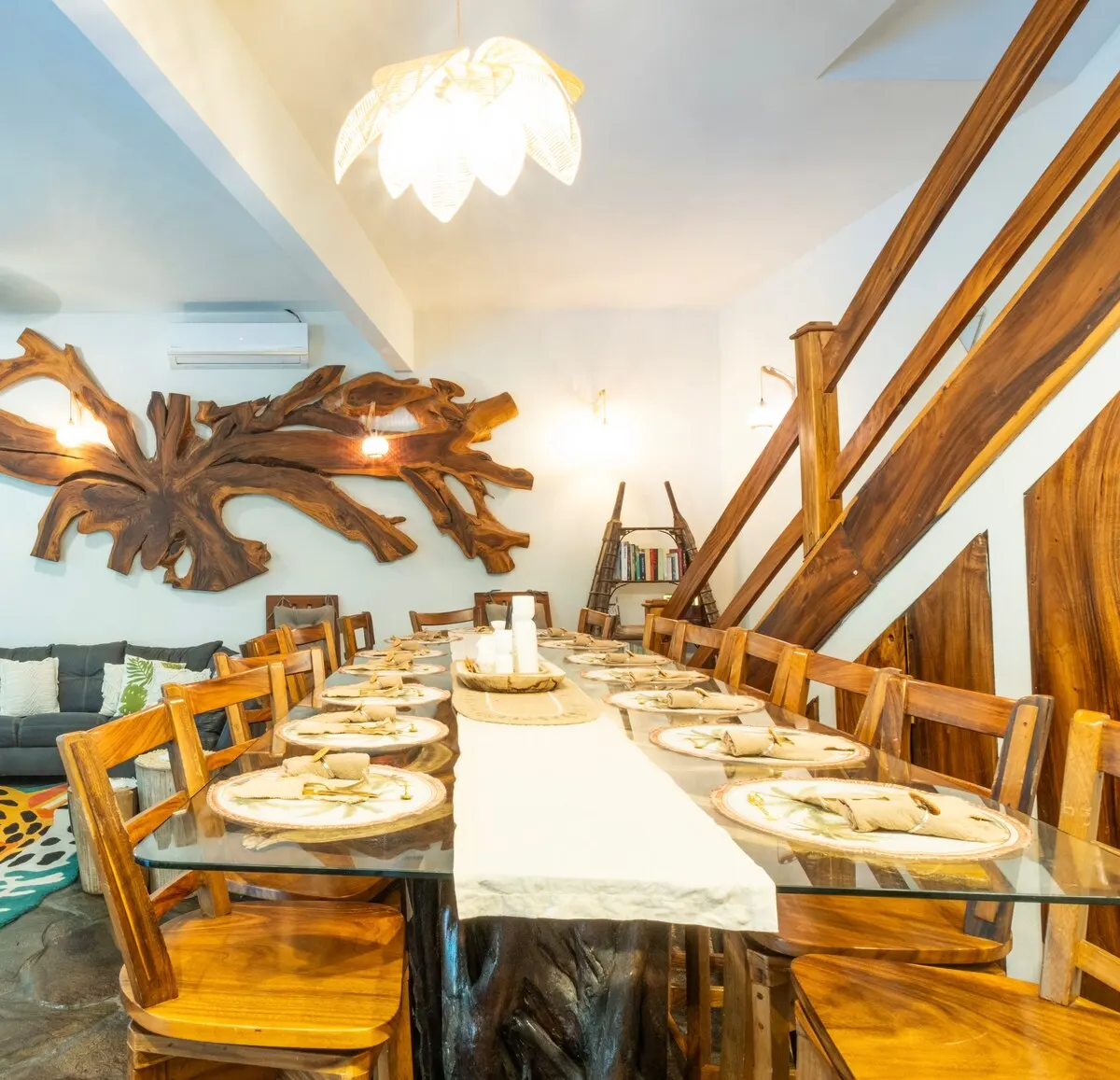 Dining table set for a group dinner