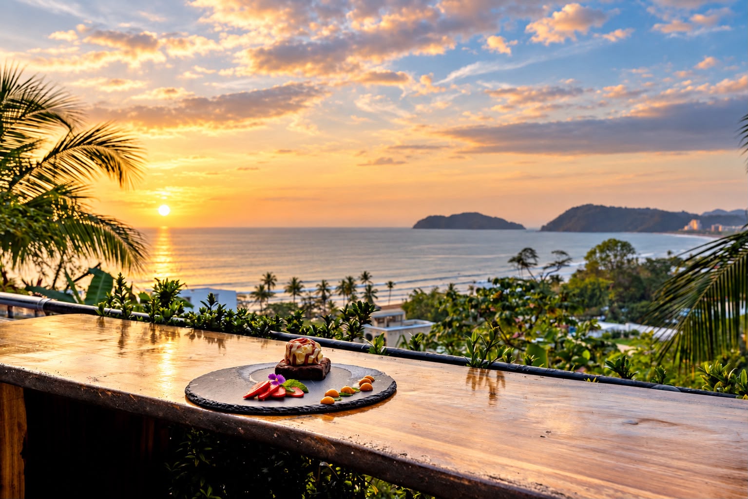 Terrace ledge with sunset ocean view