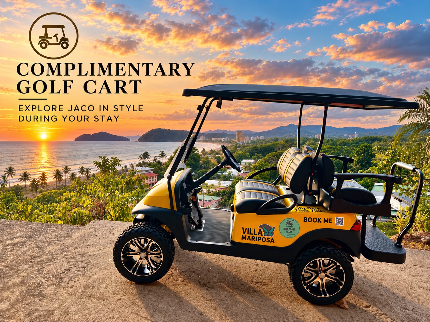 Complimentary golf cart overlooking Jaco