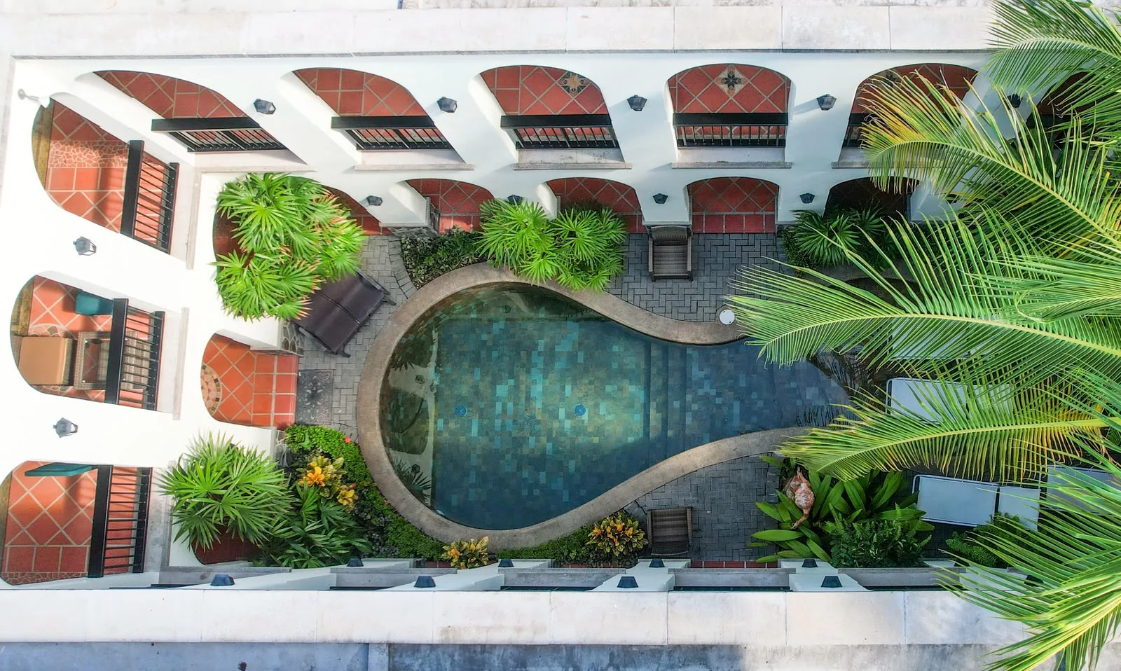 Aerial view of the villa courtyard pool